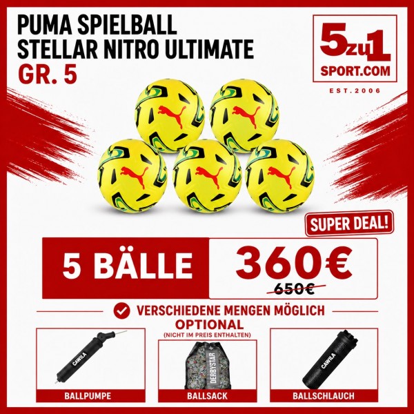 Puma Spielball STELLAR NITRO Ultimate (FIFA Quality Pro) Gr.5 Ballpaket